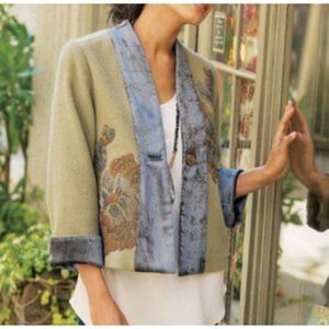 Soft Surroundings Women's Floral Velvet Trim Adagio Jacket Size Large